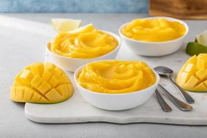 Mango-Eiscreme oder Nice Cream, gemischtes gefrorenes Mango-Dessert foto