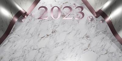 frohes neues jahr 2023 weihnachten marmor hintergrund 3d illustration hintergrund des neuen jahres foto