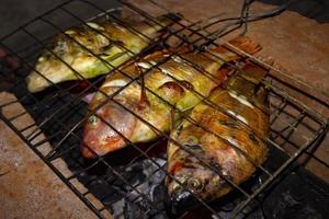 gegrillter fisch nil-tilapia auf holzkohlegrill gegrillter fisch nil-tilapia auf holzkohlegrill foto