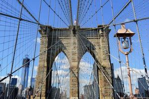 Blick auf die Skyline von New York City von der Brooklyn Bridge. foto