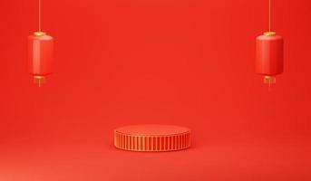 rote und goldene zylinderpodiumsockel produktanzeige chinesisches neujahr cny hintergrund foto