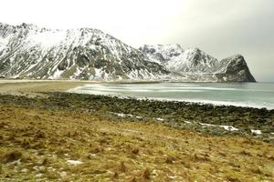 Strand von Unstad, Lofoten, Norwegen foto