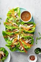 Asiatische gegrillte Hähnchen-Ingwer-Salat-Wraps foto