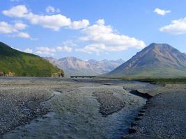 Blick auf eine Bergkette im Denali-Nationalpark, Alaska an einem hellen Sommertag foto