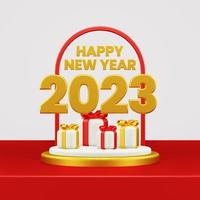 Frohes neues Jahr 2023 3D-Rendering-Komposition mit Ornament für Social Media und Landing Page foto