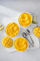 Mango-Eiscreme oder Nice Cream, gemischtes gefrorenes Mango-Dessert foto