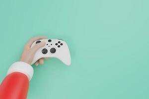 santa hand halten weißen game-controller-joystick 3d-renderillustration foto