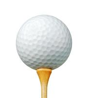 weißer Golfball auf T-Stück lokalisiert auf einem weißen Hintergrund foto