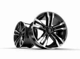 Schwarzes Auto-Leichtmetallrad, isoliert auf weißem Hintergrund 3D-Rendering-Illustration. foto