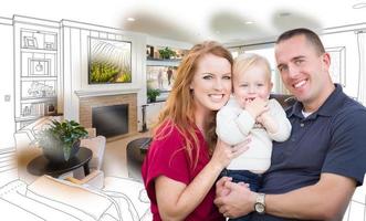 militärfamilie vor wohnzimmer zeichnung fotokombination foto