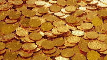 Bitcoin-Kryptowährung, dargestellt als Goldmünzen. 3D-Darstellung. foto