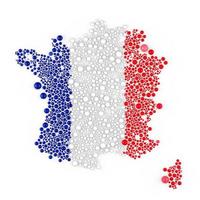 mehrfarbige abstrakte rasterzusammensetzung der frankreichkarte aus kugelelementen. frankreich karte und flagge. 3D-Darstellung. foto