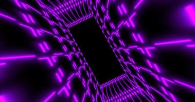 abstraktes lila futuristisches quadrat rechteckiges gitter aus leuchtenden neonlinien digitale schöne magische energie auf dunklem hintergrund. abstrakter Hintergrund foto