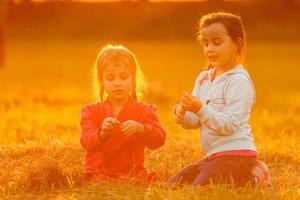 zwei kleine Freunde Mädchen im Feld. foto