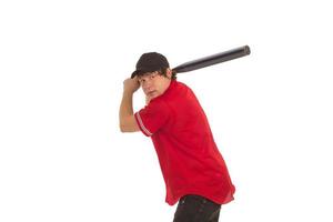 Baseballspieler mit einem Schläger foto