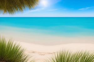 schöner tropischer strand mit blauem ozean. weißer Sand tropisches Paradies Strand Hintergrund Sommerurlaub Konzept. foto