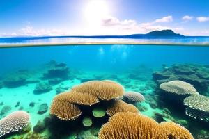 Unterwasserszene. Korallenriff des Ozeans unter Wasser. Meereswelt unter Wasserhintergrund. foto