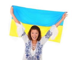 ukrainischer Fan mit Flagge foto