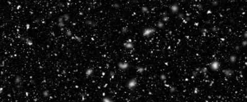 Schneefall-Bokeh auf dunklem Untergrund. zahlreiche Schneeflocken fliegen in der Luft. winter nacht schneefall und schneesturm von schnee an. obskures bokeh lichtwirkung innovative grundlage. foto