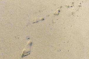 fußabdruck fußspuren auf dem strandsand am wasser mexiko. foto