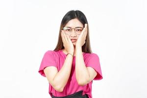 langweilige Geste der schönen Asiatin isoliert auf weißem Hintergrund foto