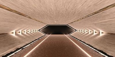 sci fy neonglühen dunkler korridor raumschiffkorridor tunnel futuristische technologie leerer tunnelraum mit leuchtenden neonfarben hintergrund 3d illustration foto
