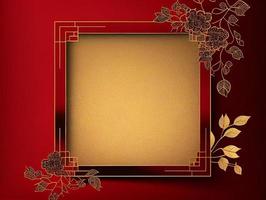 chinesischer luxusrahmenhintergrund in roter und goldener farbe mit asiatischen elementen zum dekorieren mit kopierraum, frohes chinesisches neujahrskonzept foto