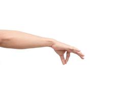 Handfangartikel mit dem Finger auf weißem, isoliertem Hintergrund foto