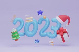 frohes neues jahr blaues nummernzeichen 2023. frohe weihnachten festlich. 3D-Rendering foto