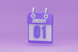 01. Januar Kalender 3D-Symbol. 3D-Rendering foto