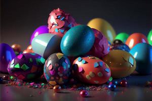 ostern, 9. april, christlicher tag zum gedenken an die auferstehung Jesu, ein symbol der hoffnung, wiedergeburt und vergebung, schmückt die ostereiersuche eier mit mustern und leuchtenden farben. foto