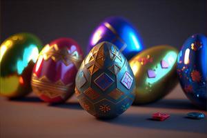 ostern, 9. april, christlicher tag zum gedenken an die auferstehung Jesu, ein symbol der hoffnung, wiedergeburt und vergebung, schmückt die ostereiersuche eier mit mustern und leuchtenden farben. foto