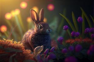 Kaninchen Ostertag 9. April wichtiger Tag Christentum zum Gedenken an die Auferstehung Jesu Symbol der Hoffnung Wiedergeburt und Vergebung Ostereiersuche dekorierte Eier Muster und leuchtende Farben foto