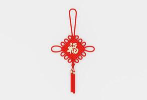 roter chinesischer knoten mit quaste 3d-illustration chinesisches neujahrsdekor ornament foto