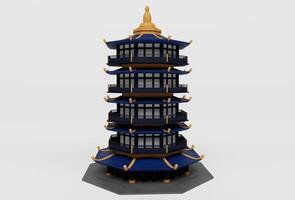 chinesisches haus traditioneller tempel 3d-illustration auf weißem hintergrund. foto