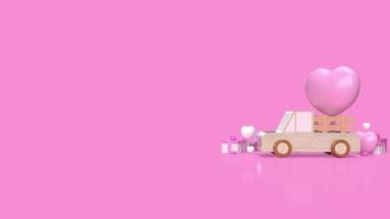 geschenkbox und holzwagen für 3d-rendering des valentinskonzepts foto