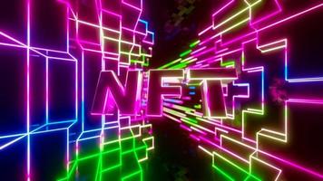 abstrakter tunnel mit farbigem neontext. 3D-Darstellung foto