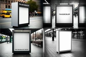 Werbebildschirm für leere Orte. Plakatmodell. Banner-Modell. Billboard-Modell. leuchtkasten-vitrine-modell. foto