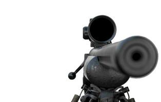 Gewehr mit Zielfernrohr und Zweibein auf weißem Hintergrund mit Beschneidungspfad. Fokusbereich foto