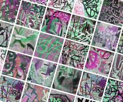 eine Reihe von vielen kleinen Fragmenten markierter Wände. Graffiti-Vandalismus abstrakte Hintergrundcollage foto