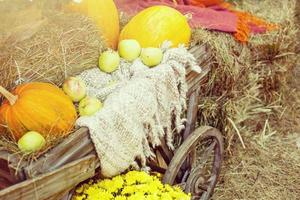 Erntedankfest, Herbsternte von Äpfeln und Kürbissen foto