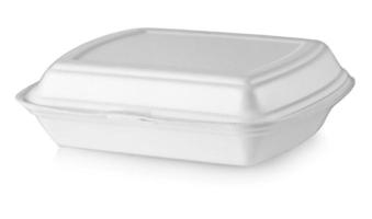 weiße Einweg-Lebensmittelbox aus Kunststoff auf weißem Hintergrund foto