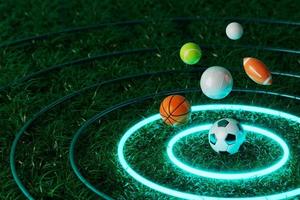 3D-Fußball-Objektdesign. realistische Wiedergabe. abstrakter futuristischer hintergrund. 3D-Darstellung. Konzept der Bewegungsgeometrie. Grafik des Sportwettbewerbs. Inhalt von Turnierspielwetten. Fußballelement. foto