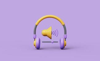 Bluetooth-Kopfhörer - 3D-Darstellung. Minimales Musikkonzept foto