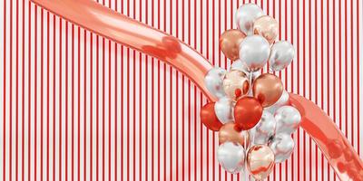 gestreifter hintergrund luftballons und bänder spaß helle farben 3d-illustration foto