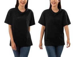 junge Frau im schwarzen übergroßen T-Shirt-Modell isoliert auf weißem Hintergrund mit Beschneidungspfad foto
