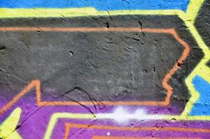 Straßenkunst. bunte Graffiti an der Wand. Fragment für den Hintergrund. abstraktes Detail eines Graffitis foto