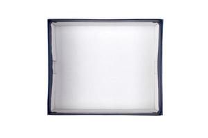 leere geöffnete weiße Pappschachtel für Mock-up isoliert auf weißem Hintergrund mit Kopierraum foto
