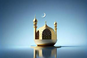 3D-Darstellung einer Moschee mit goldenem Mond und Sternenverzierung foto