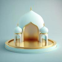 ramadan islamische szene mit goldener 3d-realistischer moscheenbühne und podium für produktpräsentation foto